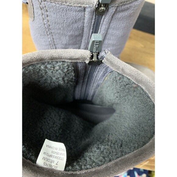 LL Bean Boots Womens Sz 7 Gray Snow Fleece Side Zip Gray Suede - Picture 5 of 11